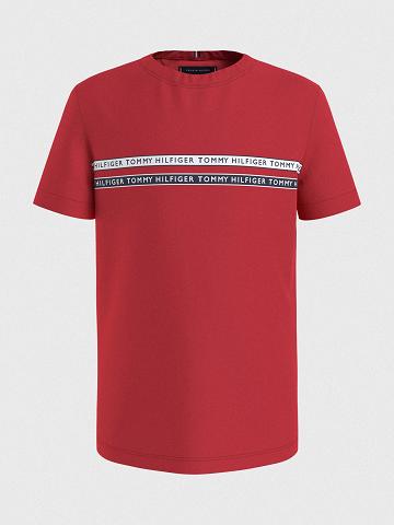 Fiú Tommy Hilfiger Logo Stripe Póló Piros | HU 2279QMA